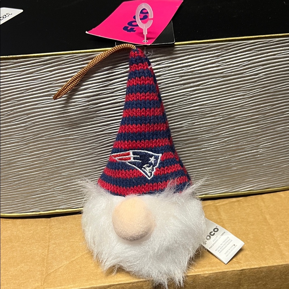 FOCO Striped NE Patriots Gnome Ornament with White Beard